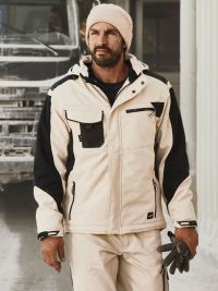 Softshell Arbeitsjacke Herren Beige mit Kapuze, warm gefüttert, wetterfest